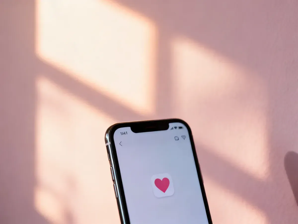 Nowoczesny smartfon z ikoną serca na ekranie, symbolizujący interakcje w mediach społecznościowych.