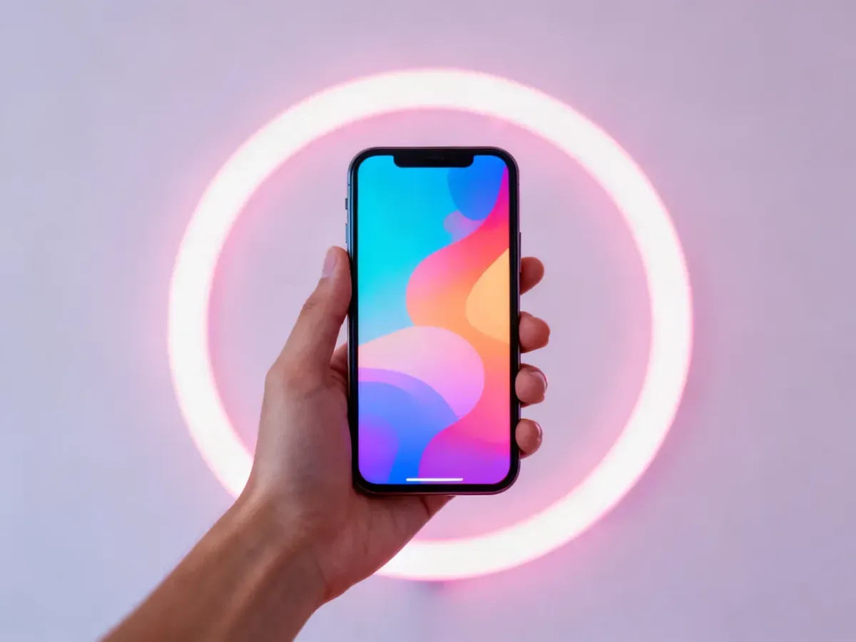 Nowoczesny smartfon z kolorową grafiką na ekranie, symbolizujący cyfrową kulturę młodzieżową i trendy w mediach społecznościowych.